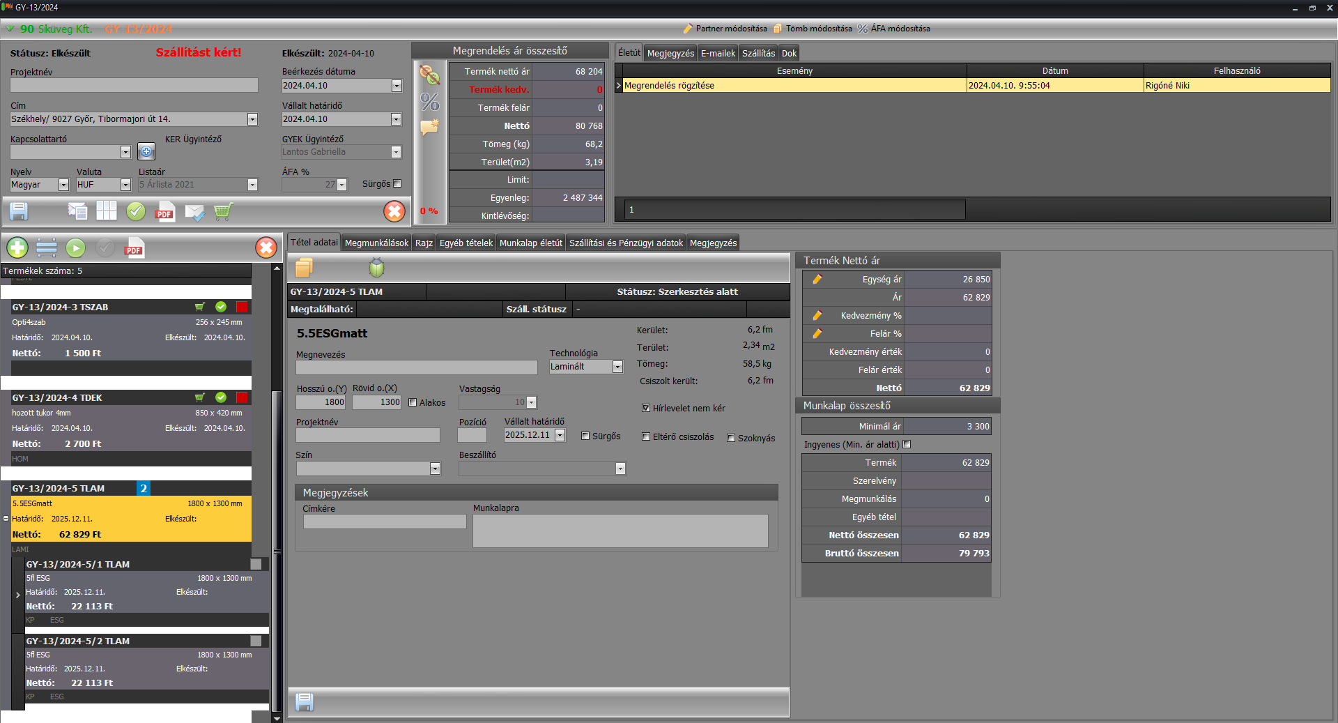 Megrendelés kezelés