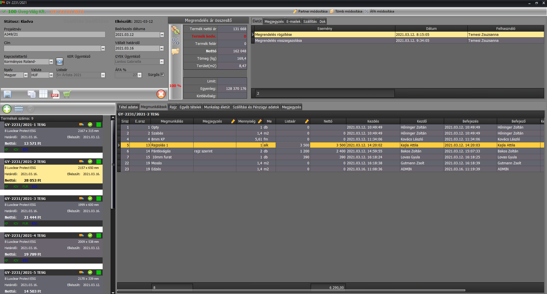 Megrendelés részletek