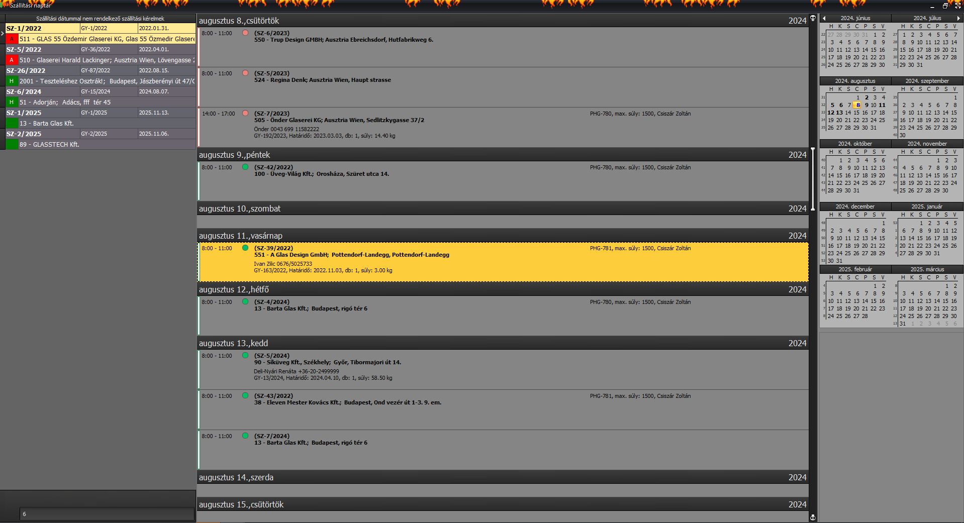 Szállítási naptár